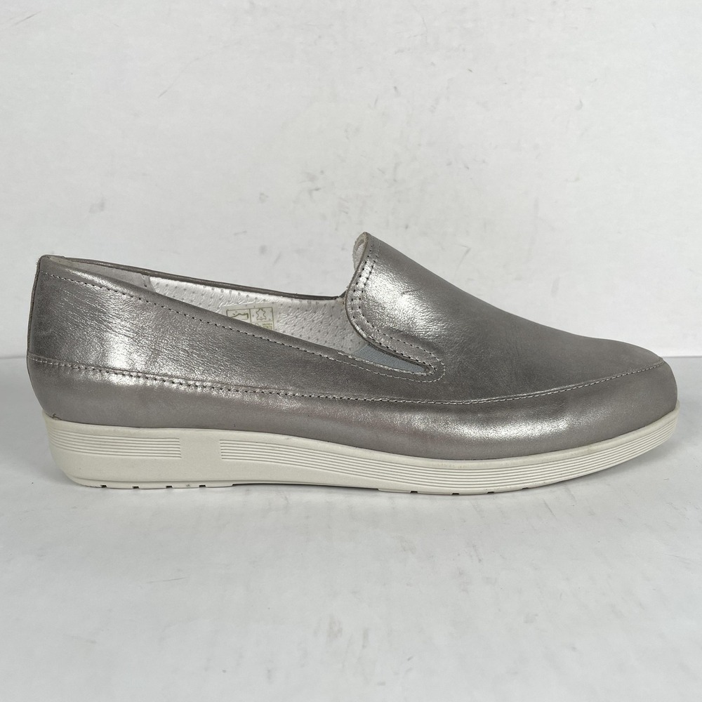 Spring Step Shoes Womens Size 42 Metallic Silver Leather Slip On Comfort Loafers